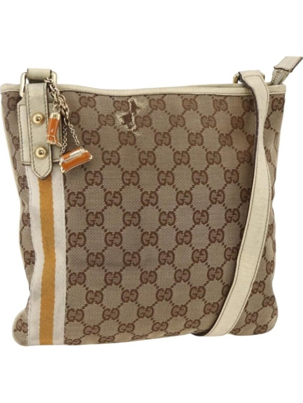 GUCCI GG Canvas Sherry Line Shoulder Bag Beige Gold 144888
